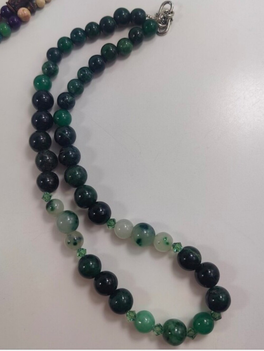 Boho Green Layered Necklace Bundle Jade Agate Jasper Glass Beads Artisan 3 Pc - Picture 8 of 16